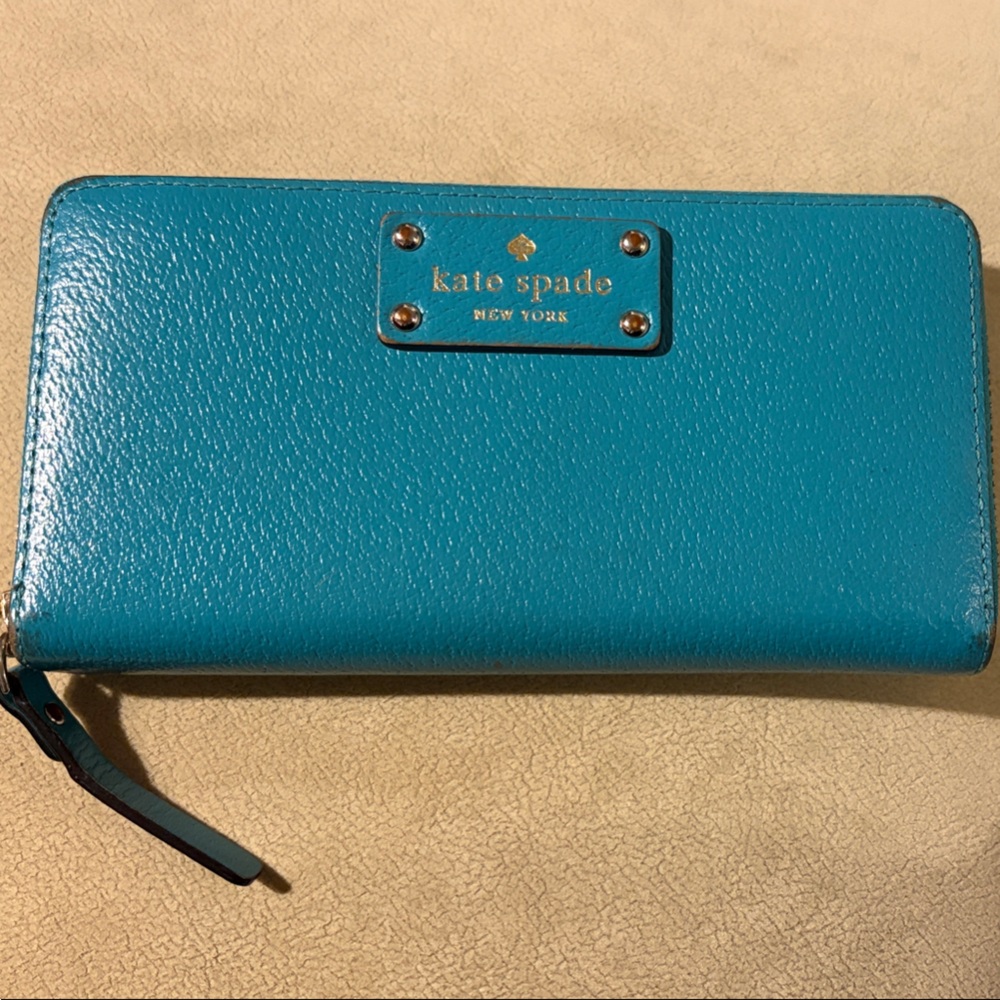 Kate Spade teal zip-around wallet